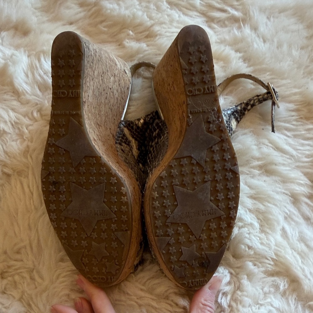 Jimmy Choo Snakeskin Peep-Toe Wedges - Picture 5 of 6